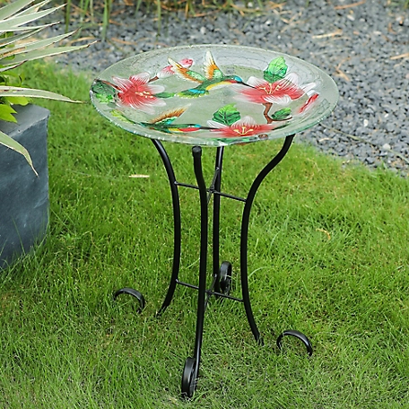 LuxenHome Hummingbird Glass Birdbath with Metal Stand, WHP1160