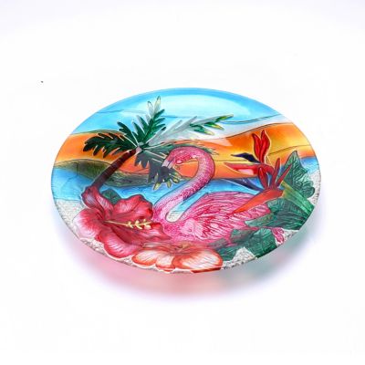 Image showing  22.5 in. Flamingo Glass Bird Bath with Metal Stand