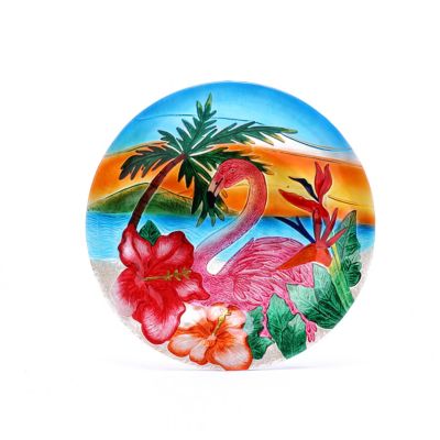 Image showing  22.5 in. Flamingo Glass Bird Bath with Metal Stand