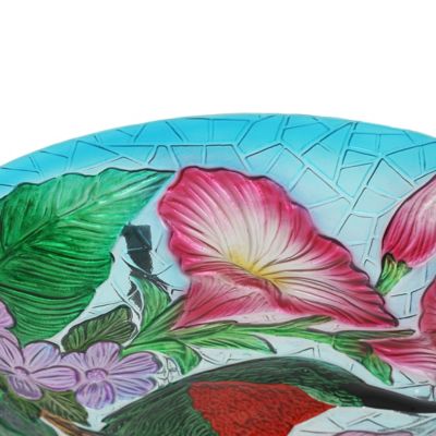 Image showing  22.5 in. Hummingbird Floral Glass Bird Bath with Metal Stand