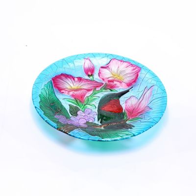 Image showing  22.5 in. Hummingbird Floral Glass Bird Bath with Metal Stand