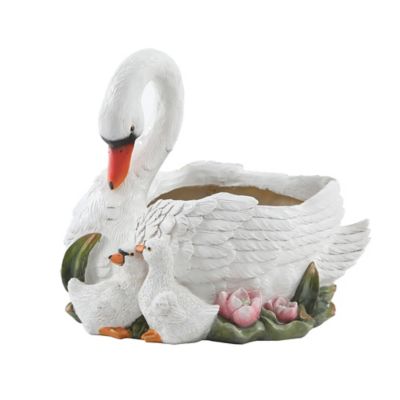 LuxenHome Resin White Swan Planter, WHPL1153