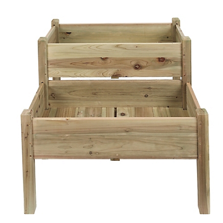 LuxenHome 33 gal. Natural Wood 2-Tier Raised Garden Bed Planter