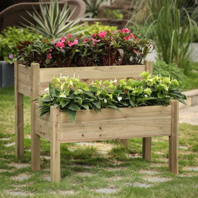 Image showing  33 gal. Natural Wood 2-Tier Raised Garden Bed Planter