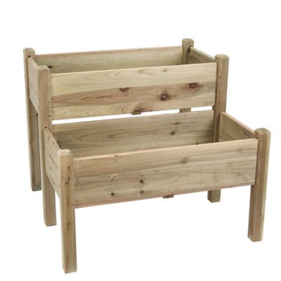 Image showing  33 gal. Natural Wood 2-Tier Raised Garden Bed Planter