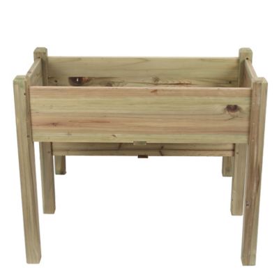 Image showing 5 th LuxenHome 33 gal. Natural Wood 2-Tier Raised Garden Bed Planter
