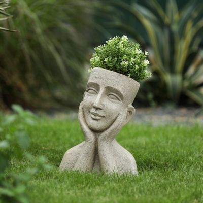 Image showing  255 oz. MGO Speckled Happy Bust Head Planter, Off-White
