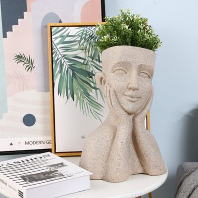 Image showing 8 th LuxenHome 255 oz. MGO Speckled Happy Bust Head Planter, Off-White