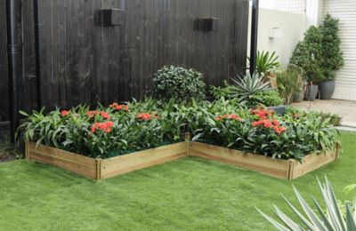 Image showing  48.8 cu. ft. Natural Wood 3-Section L-Shaped Raised Garden Bed