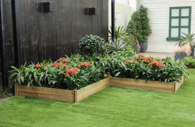 Image showing  48.8 cu. ft. Natural Wood 3-Section L-Shaped Raised Garden Bed
