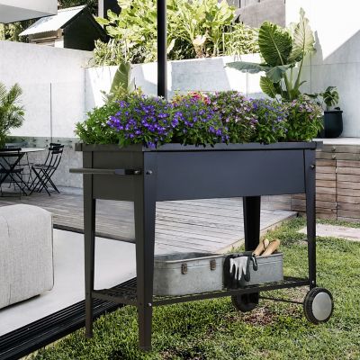 Image showing  72.4 qt. Metal Mobile Raised Garden Bed Planter Cart with Legs, Black