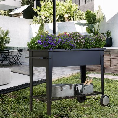 Image showing  72.4 qt. Metal Mobile Raised Garden Bed Planter Cart with Legs, Black