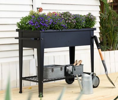 Image showing  72.4 qt. Metal Mobile Raised Garden Bed Planter Cart with Legs, Black