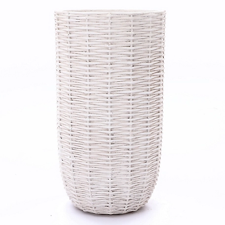 LuxenHome 7.34 gal. MGO Wicker Tall Round Planter, Off-White, 21.6 in.