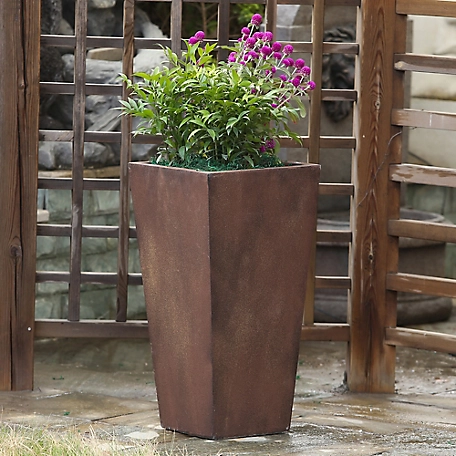 LuxenHome Rustic Brown MGO 24.2 in. Tall Tapered Square Planter, WHPL270