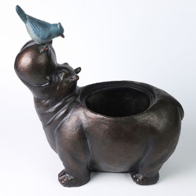Image showing  6.2 qt. MGO Brown Hippo and Blue Bird Flower Pot Planter
