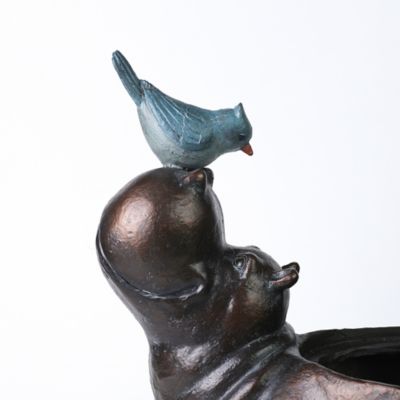 Image showing  6.2 qt. MGO Brown Hippo and Blue Bird Flower Pot Planter