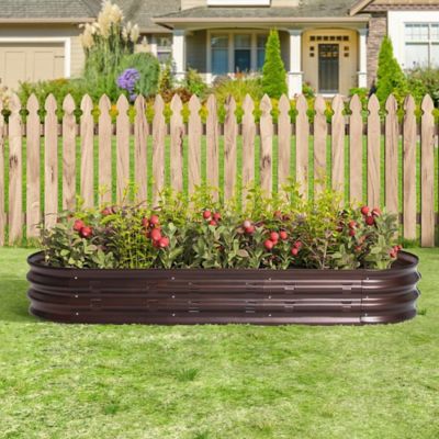 LuxenHome 4 cu. ft. Metal Oval Garden Bed, Brown, 5.5 ft.