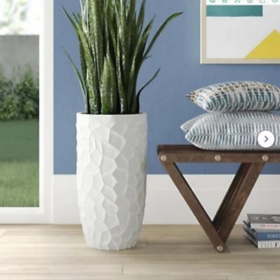 LuxenHome White MGO 22 in. Geometric Pattern Round Tall Planter, WHPL507