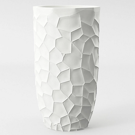 LuxenHome White MGO 22 in. Geometric Pattern Round Tall Planter, WHPL507