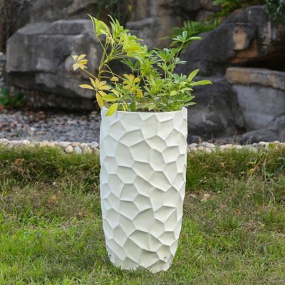 Image showing  White MGO 22 in. Geometric Pattern Round Tall Planter, WHPL507