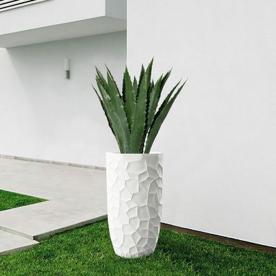 Image showing  White MGO 22 in. Geometric Pattern Round Tall Planter, WHPL507