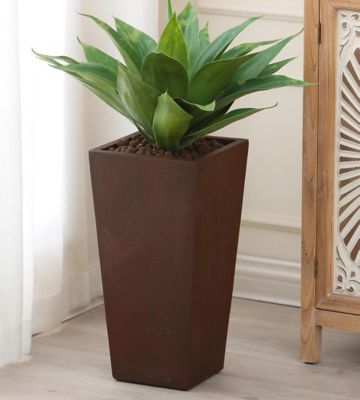 LuxenHome 23 qt. MGO Tapered Square Planter, 18.5 in. H, Rustic Brown