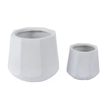 LuxenHome MGO Octagonal Planter Assortment White Pack of 2 Planters