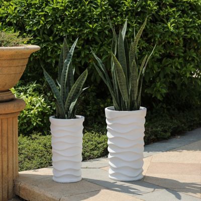 Image showing  Assorted MGO Waves Tall Round Planters, White, 2-Pack