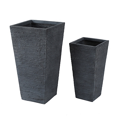LuxenHome Assorted MGO Tall Tapered Square Planters, Gray, 2-Pack