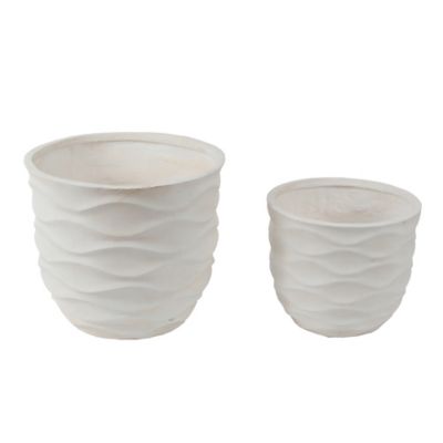LuxenHome Set of 2 White Waves Design MGO Planters, WHPL872