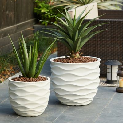 Image showing  Assorted MGO Waves Design Planters, White, 2-Pack