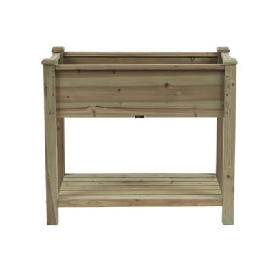 LuxenHome 29.9 in. Natural Wood Rectangular Raised Garden Planter with Shelf, WHPL885