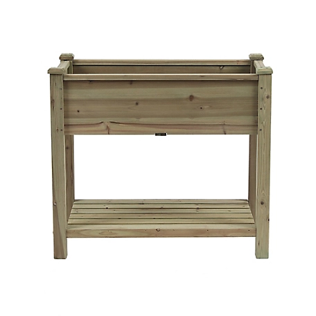 LuxenHome 29.9 in. Natural Wood Rectangular Raised Garden Planter with Shelf, WHPL885