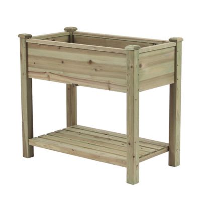 Image showing  2.1 cu. ft. Natural Wood Rectangular Raised Garden Planter with Shelf, 29.9 in.