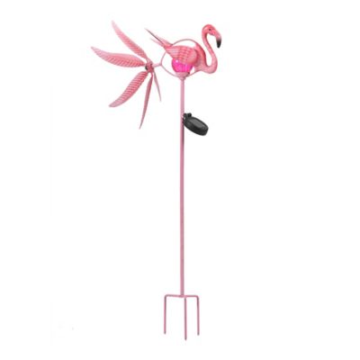 LuxenHome Metal Flamingo Solar LED and Wind Spinner Garden Stake, WHSL1197