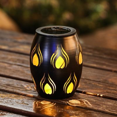 Image showing  6 in. Black Fire Metal Solar Powered Outdoor Decorative Lantern, WHSL1549