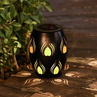 Image showing  6 in. Black Fire Metal Solar Powered Outdoor Decorative Lantern, WHSL1549