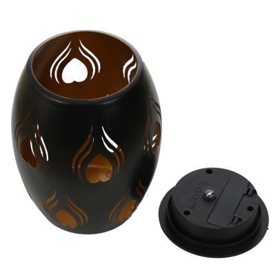 Image showing  6 in. Black Fire Metal Solar Powered Outdoor Decorative Lantern, WHSL1549