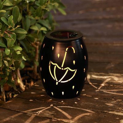 Image showing  6 in. Black Metal Rain Solar Powered Outdoor Decorative Lantern, WHSL1551