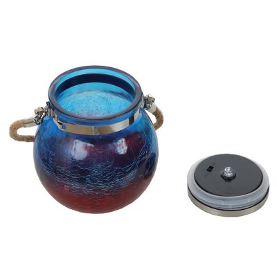 Image showing  Blue and Red Crackle Glass Solar Outdoor Hanging and Table Lantern, WHSL1552