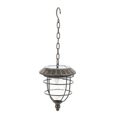 LuxenHome Brown Metal/Plastic Outdoor Solar Hanging Lantern, WHSL466