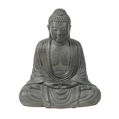 LuxenHome Gray MGO Meditating Buddha Garden Statue, WHST1031