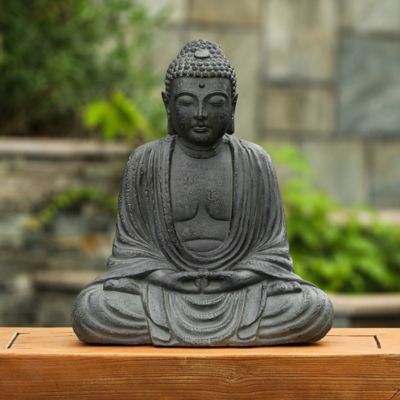 Image showing 6 th LuxenHome Gray MGO Meditating Buddha Garden Statue, WHST1031