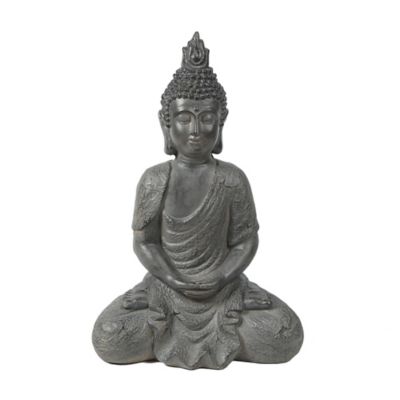 LuxenHome Gray MGO 21.7 in. Meditating Buddha Garden Statue, WHST1032