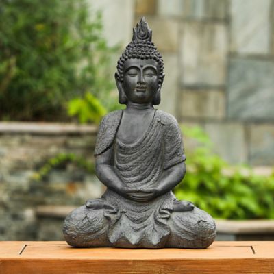 Image showing 7 th LuxenHome MGO Meditating Buddha Garden Statue, 21.7 in., Gray