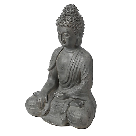 LuxenHome Gray MGO Enlightened Buddha Garden Statue, WHST1034