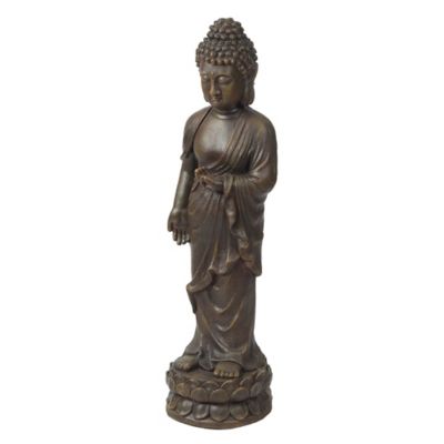 LuxenHome Brown MGO Enlightened Standing Buddha Outdoor Statue, WHST1036
