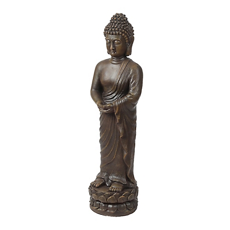 LuxenHome Brown MGO Meditative Standing Buddha Garden Statue, WHST1037