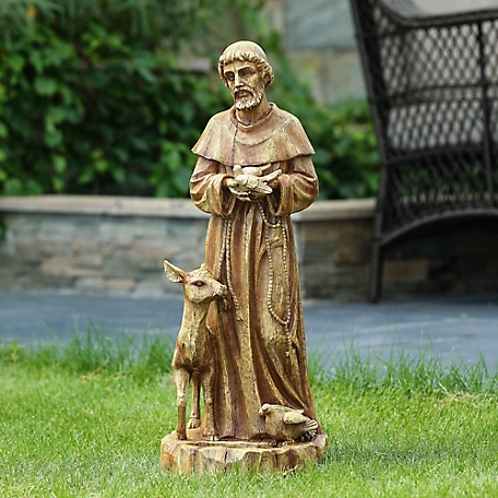 LuxenHome Brown MGO 24.6 in. Saint Francis Garden Statue, WHST1168